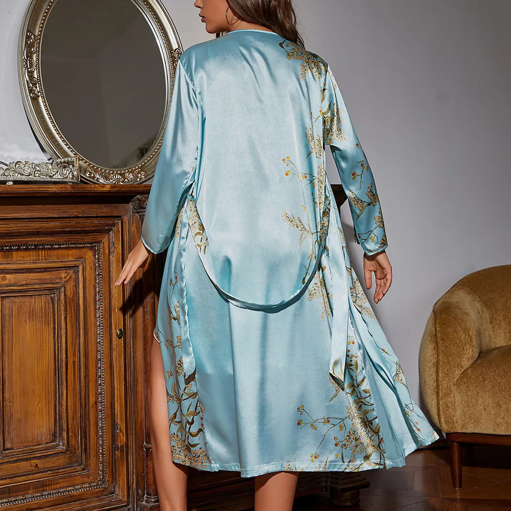 kimono cover up, long kimono cover up, kimono gown, satin robe