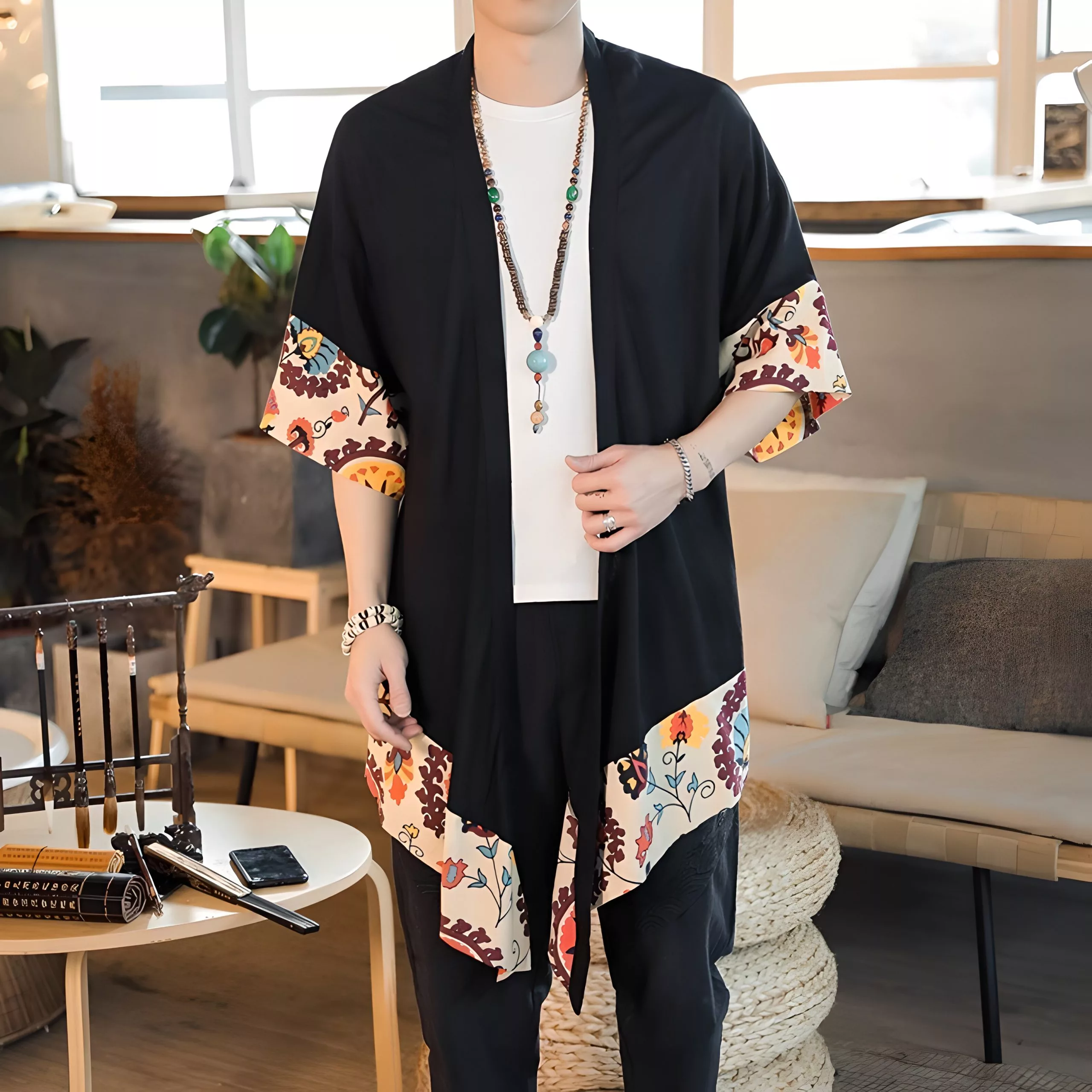 Men s Kimono Cardigan Long Haori Blossom